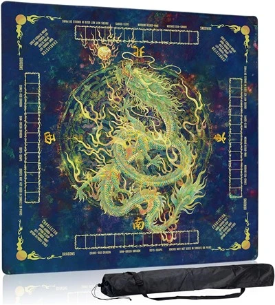 Mahjong Mat, Ki pa-glise ak bri diminye akseswa majong pòtab 31.5" X 31.5" ak yon sak pote, jwèt tab tab pou jwèt tablo, jwèt kat, domino (dragon)